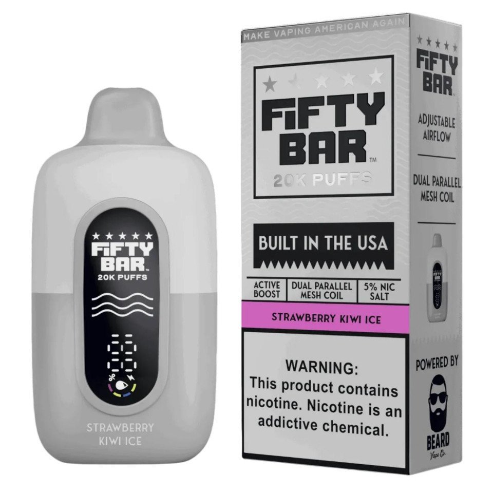 Strawberry Kiwi Ice Fifty Bar V2 20K Puffs Disposable Vape - 5 % NIC
