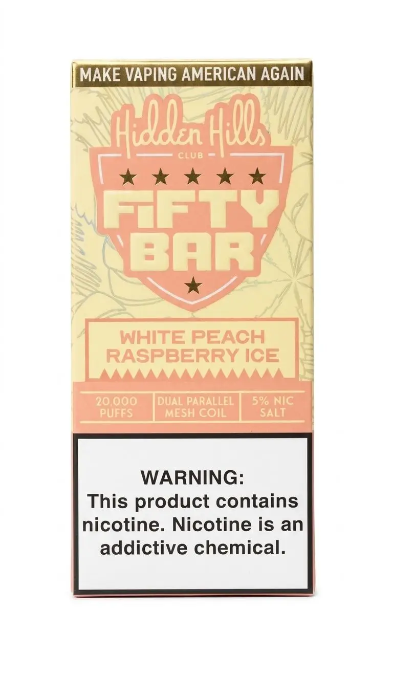 White Peach Raspberry Ice Hidden Hills X Fifty Bar 20k Puffs Disposable Vape 1 White Peach Raspberry Ice Hidden Hills X Fifty Bar