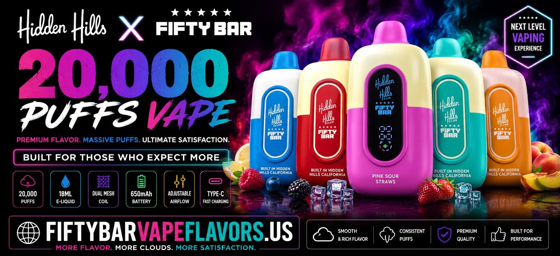 Hidden Hills X Fifty Bar 20000 Puffs Vape