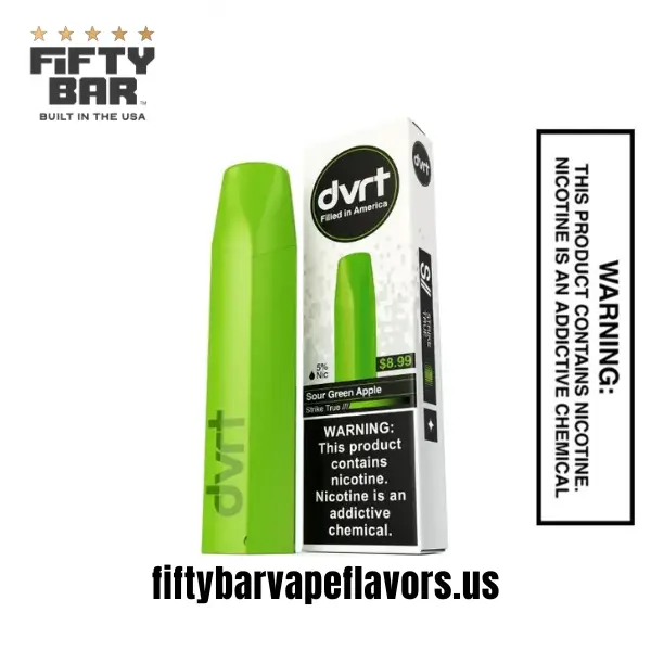 Sour Green Apple Fifty Bar DVRT Disposable Vape - 2000 Puffs 1 Sour Green Apple Fifty Bar DVRT 2000